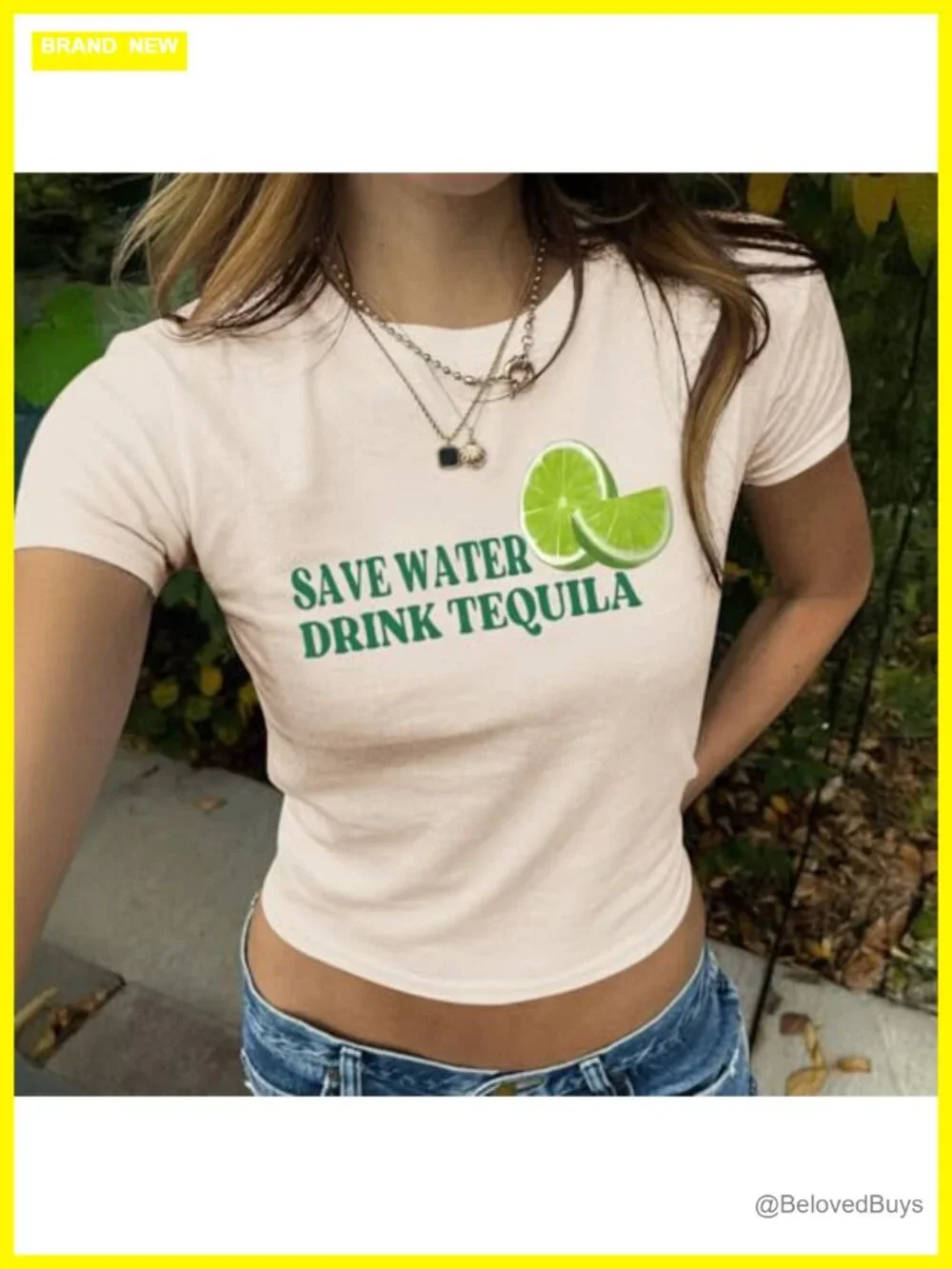 Save Water Drink Tequila Graphic Baby Tee Cotton Blend Crop Top Y2K